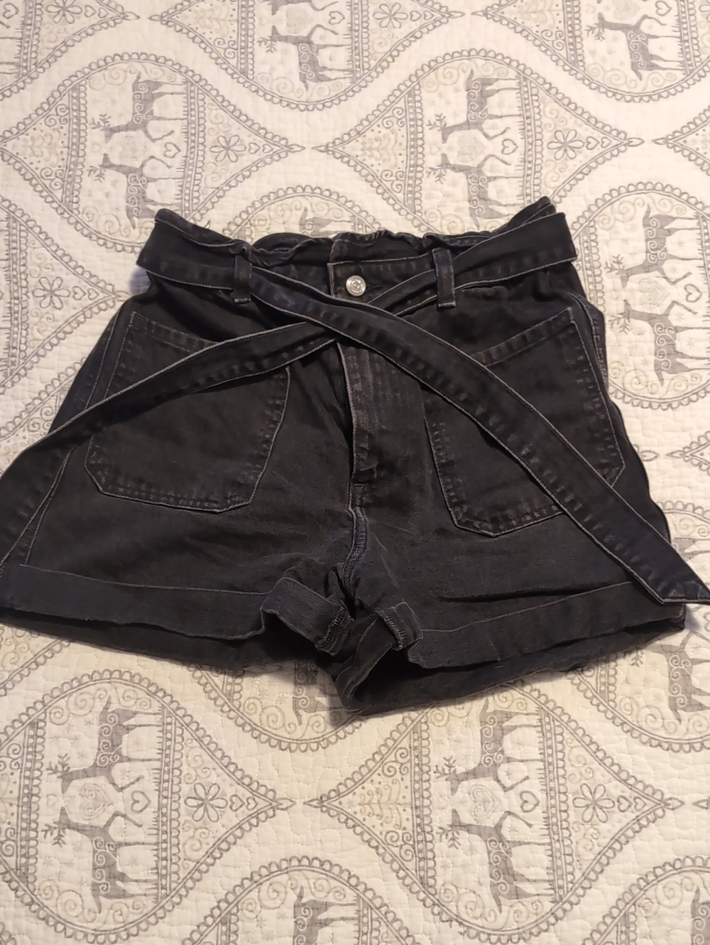 Zara High-Waist Black Tie-Belt Women's Shorts